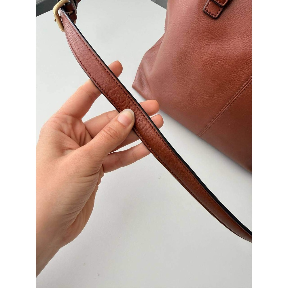 Vera Bradley Brown Leather Tote Bag Crossbody Strap Geometric Lining - Picture 5 of 10